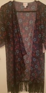 Lularoe Lindsay Sheet Floral Print Kimono With Fringe Bottom Size Small NWT